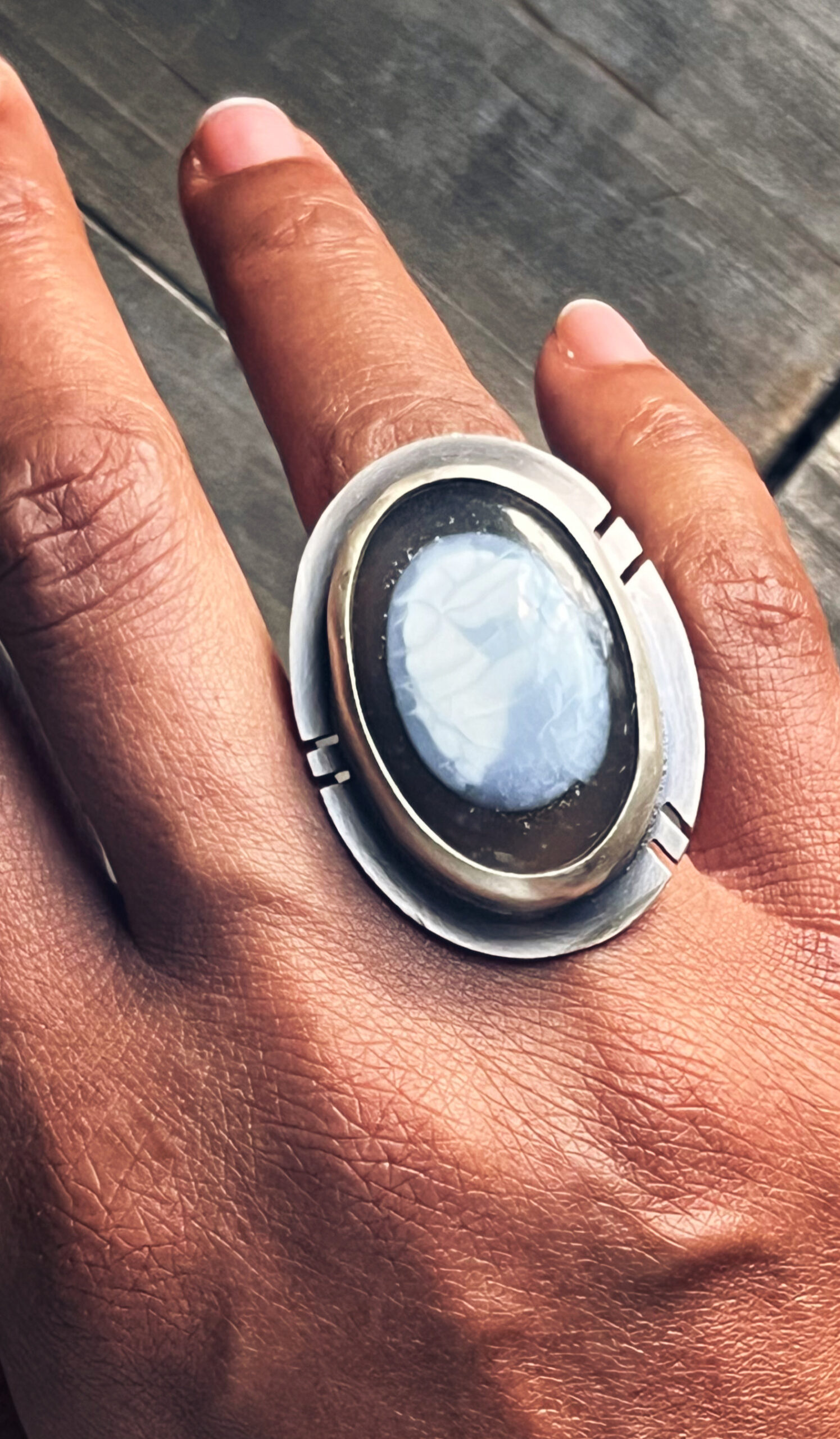 Blue Opal Sterling Silver Ring