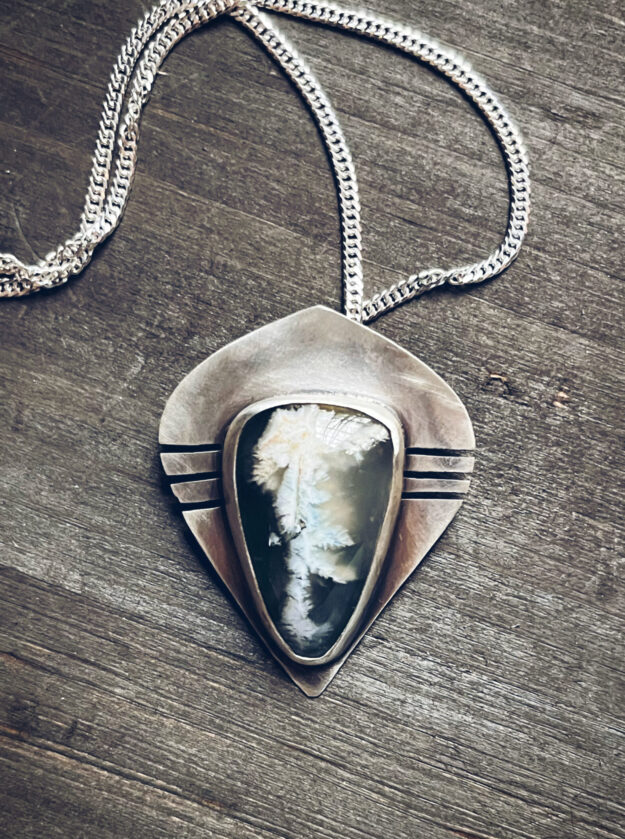 Plume Agate Sterling Silver Pendant