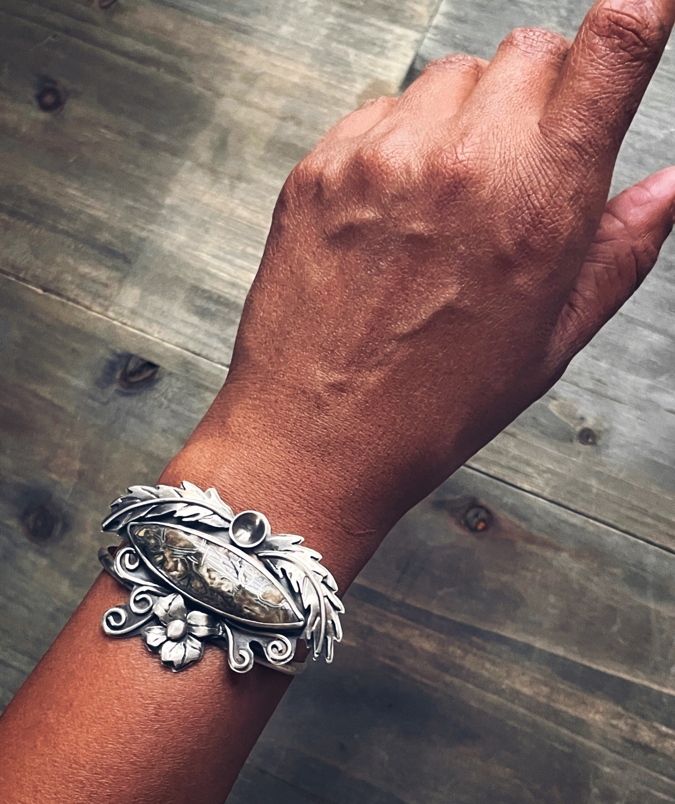 Sterling Silver Bracelet with Russian Pyritized Ammonite - Image 2