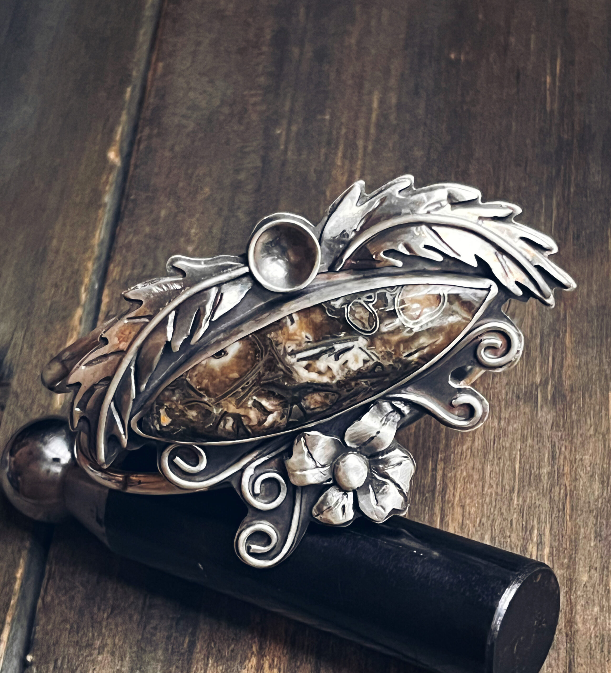 Sterling Silver Bracelet with Russian Pyritized Ammonite