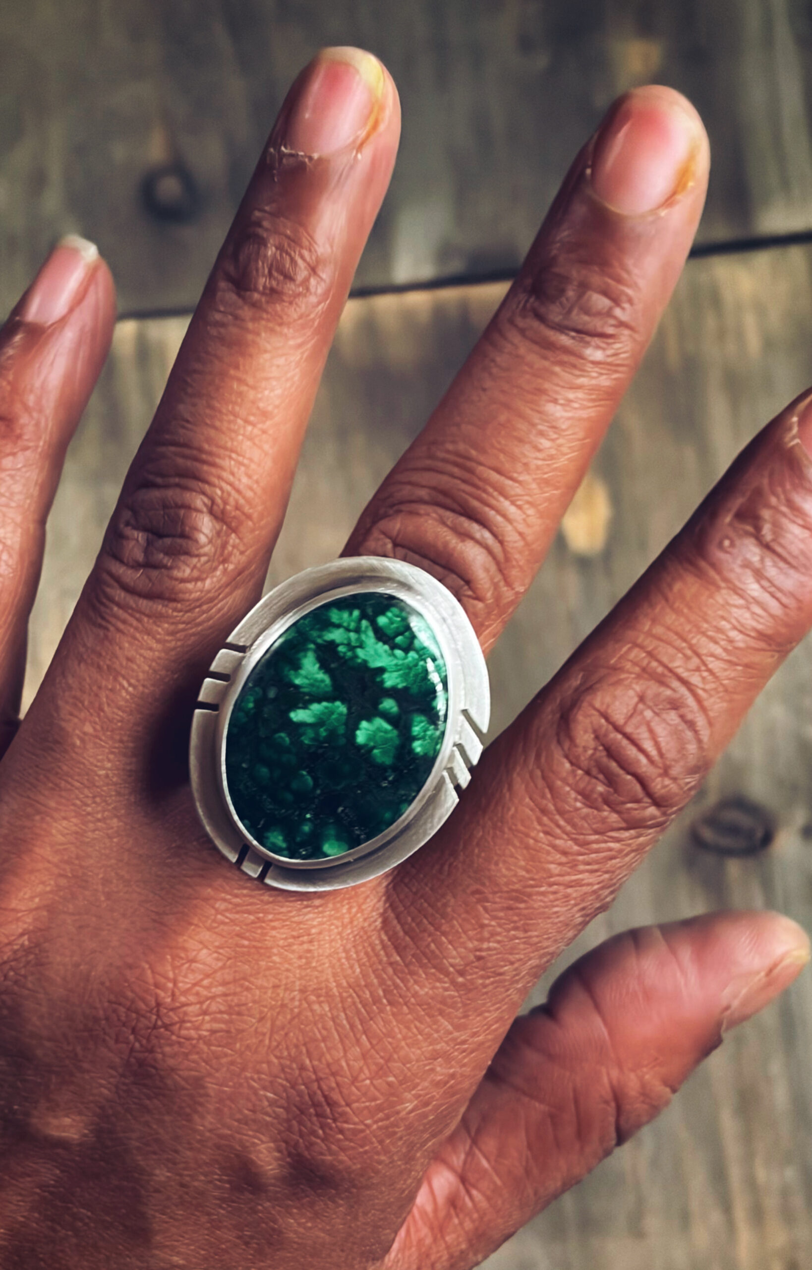 Round Malachite Sterling Silver Ring - Image 3