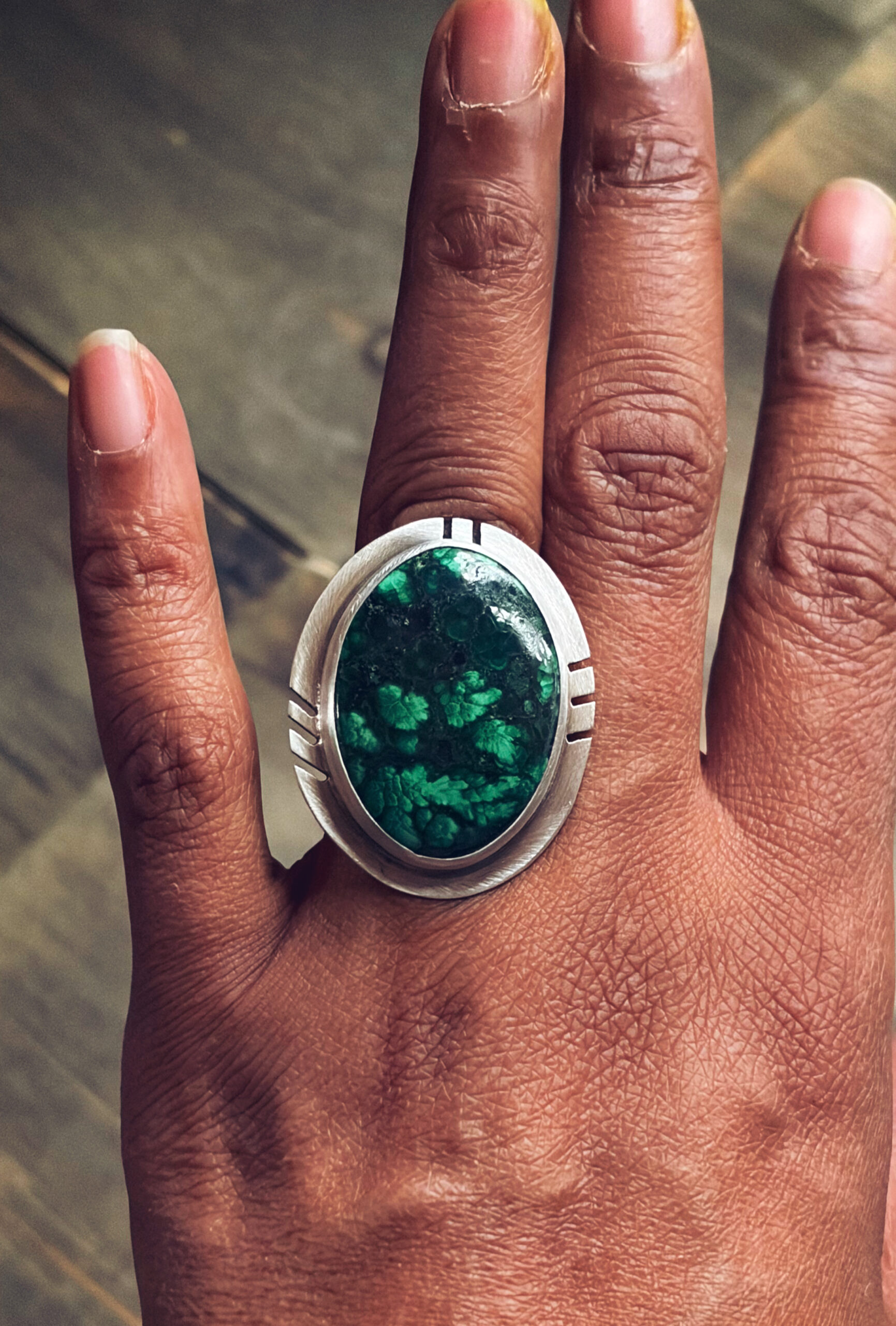 Round Malachite Sterling Silver Ring