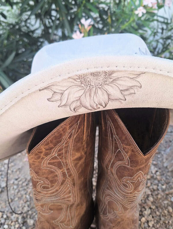 Western Flower Hand Burned Western Hat – Ohmyeah display picture 1