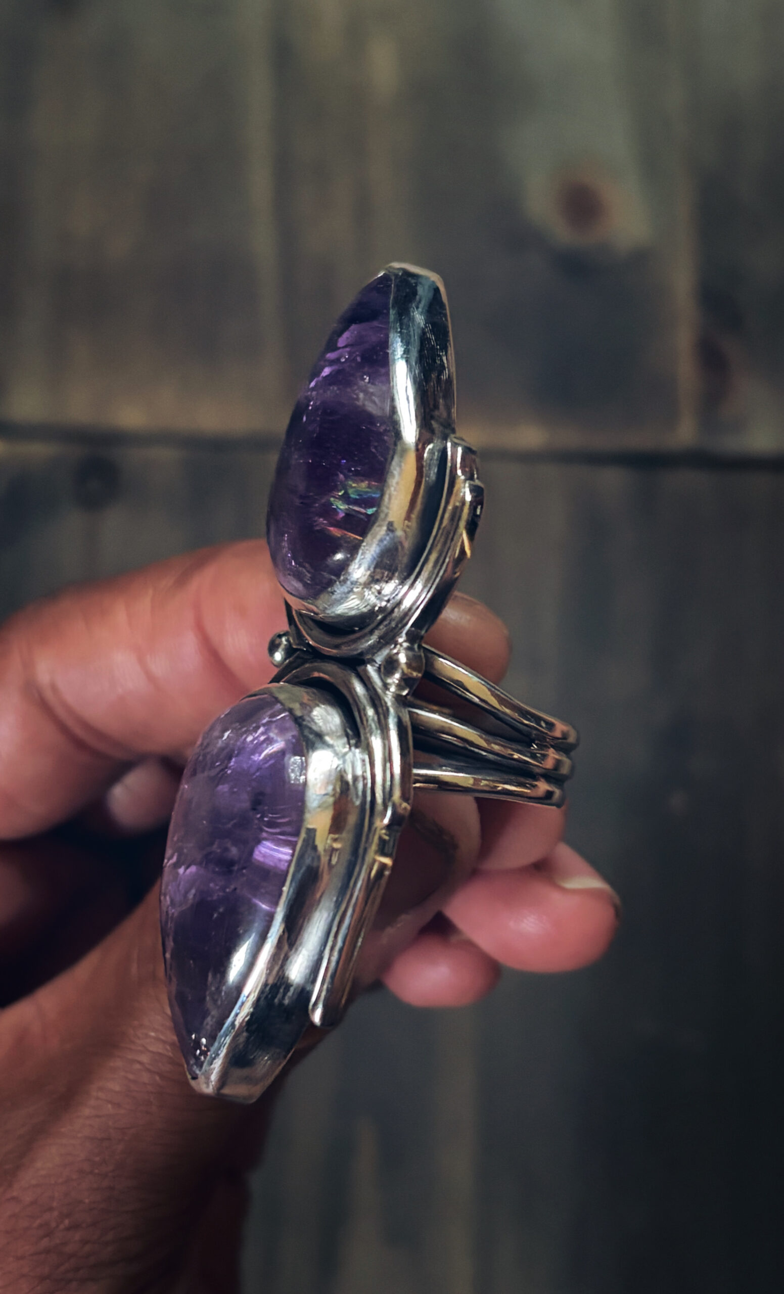 Large Double Amethyst Ring Size 7-1/2 - Image 2