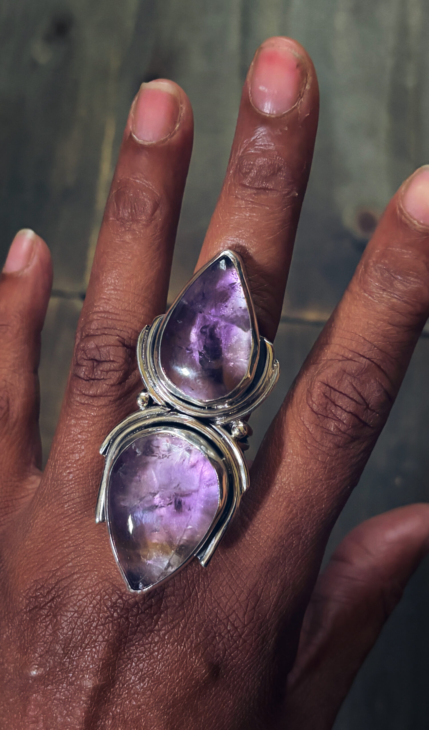 Large Double Amethyst Ring Size 7-1/2