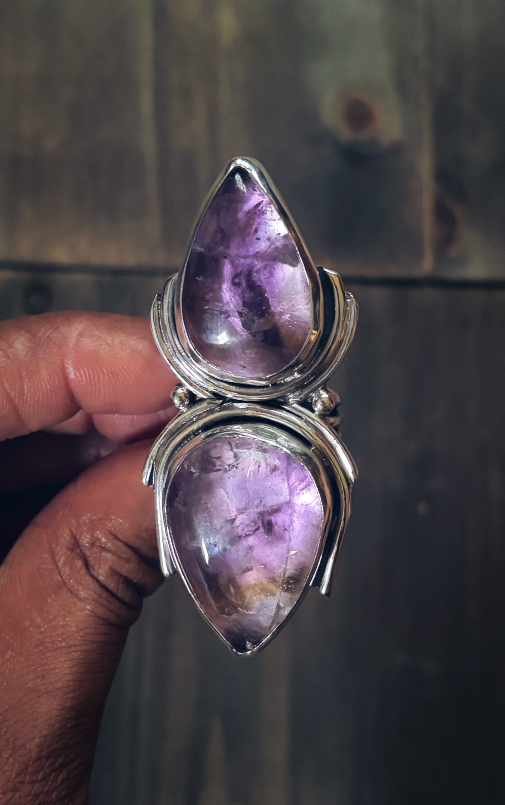 Large Double Amethyst Ring Size 7-1/2 - Image 3