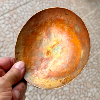 Round copper bowl Heat patinated