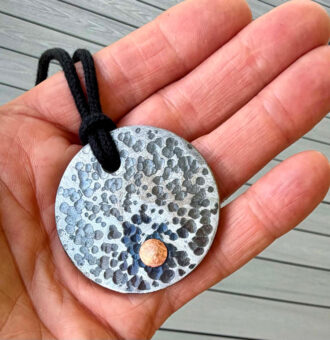 Hand-Hammered Round Steel Pendant